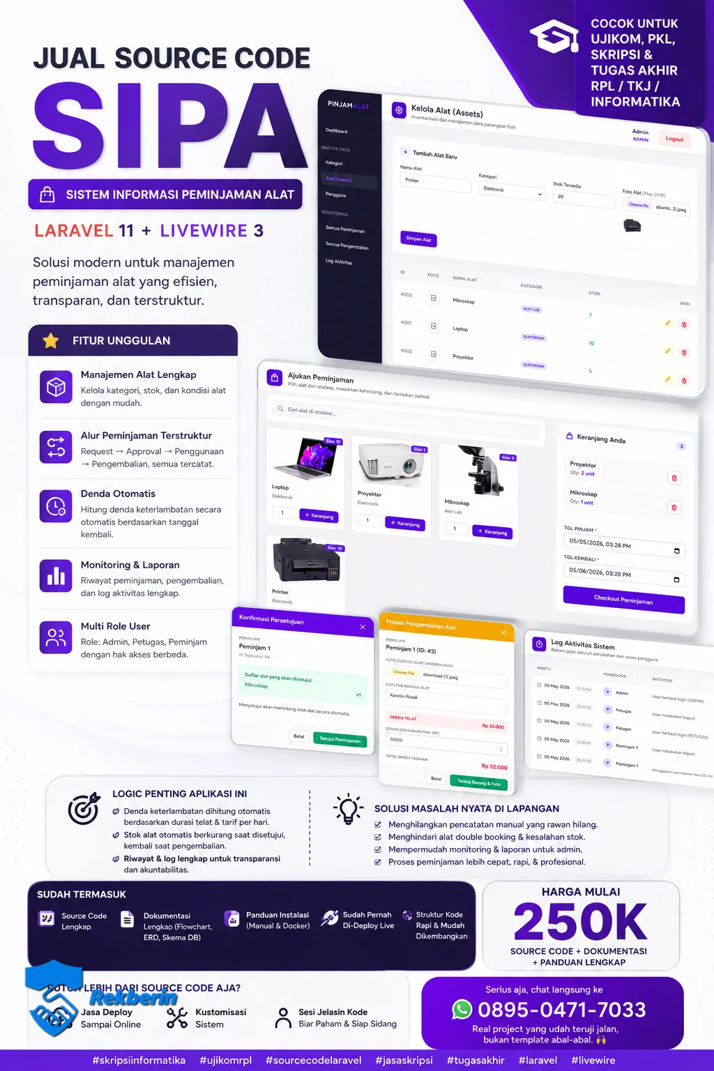 Source Code SIPA - Sistem Informasi Peminjaman Alat (Laravel 11 + Livewire 3) - Cocok untuk Skripsi/TA/Ujikom RPL - Script & Programming - Dijual oleh xianzhing26 di Rekberin
