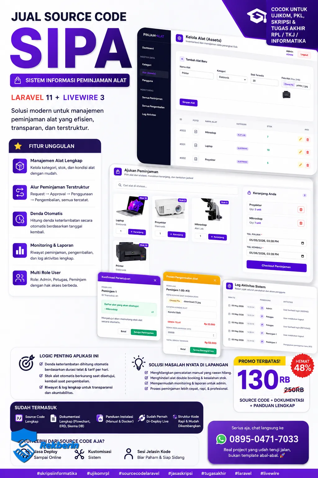 Source Code SIPA - Sistem Informasi Peminjaman Alat (Laravel 11 + Livewire 3) - Cocok untuk Skripsi/TA/Ujikom RPL - Script & Programming - Dijual oleh xianzhing26 di Rekberin
